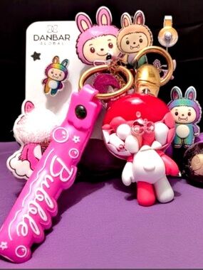 Danbar Pink Bunny Keychain Charm or backpack fun accessories